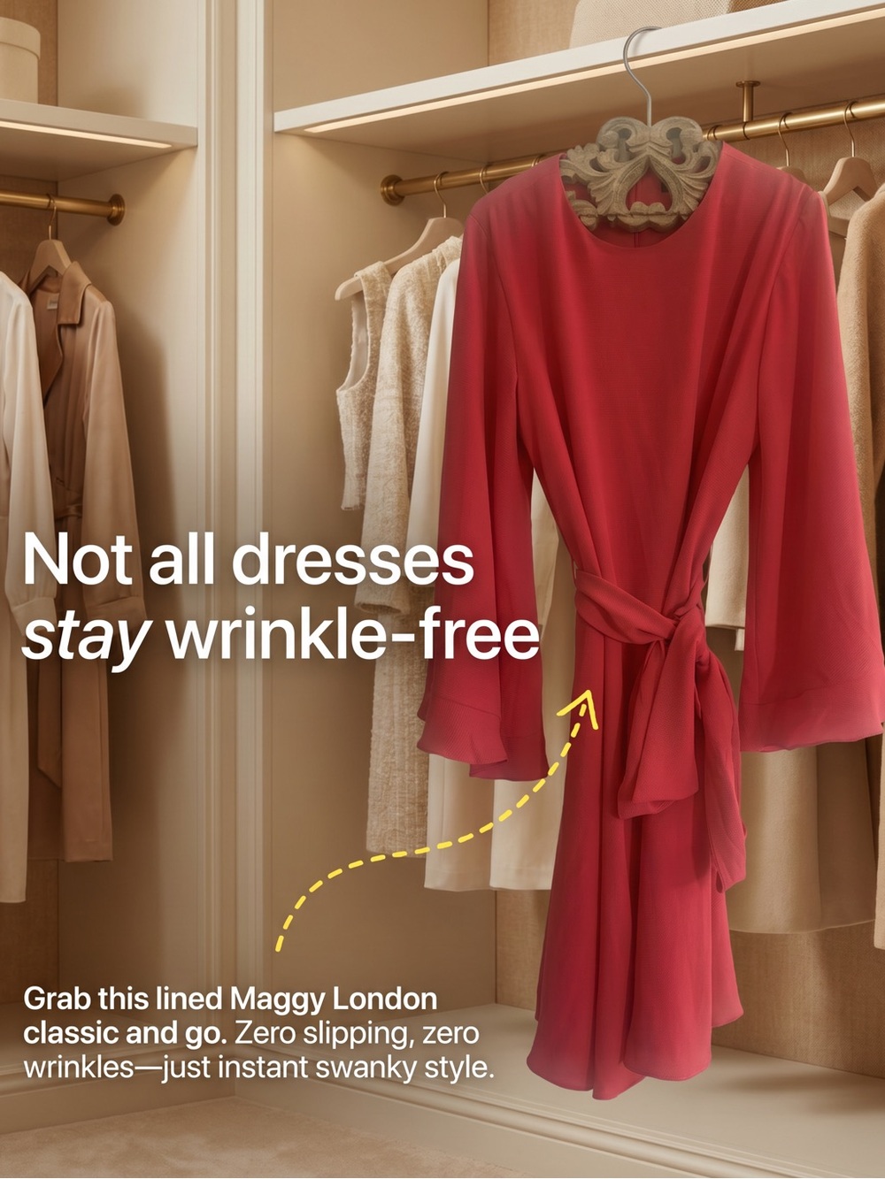 Maggy London Red Tie-Waist Long-Sleeve Dress